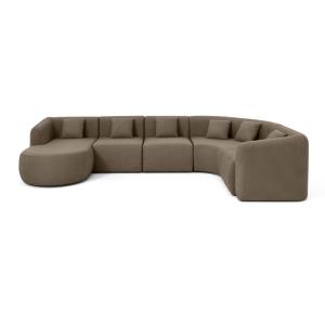 Canapé modulable 6 places angle gauche en tissu taupe