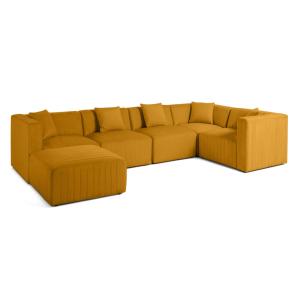 Canapé modulable 6 places angle réversible en velours jaune…