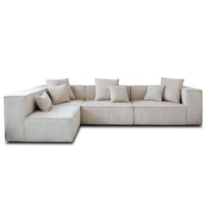 Canapé modulable 6 places en velours côtelé beige
