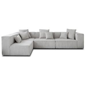 Canapé modulable 6 places en velours côtelé gris clair