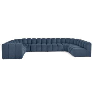 Canapé modulable 7 places angle droit en tissu texturé bleu…