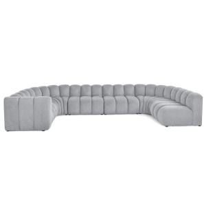 Canapé modulable 7 places angle droit en tissu texturé gris…