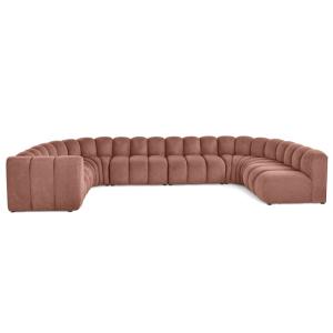 Canapé modulable 7 places angle droit en tissu texturé rose…