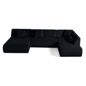 Canapé modulable 7 places angle droit en velours côtelé noi…