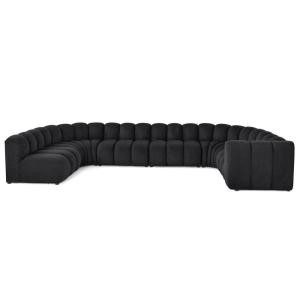 Canapé modulable 7 places angle gauche en tissu texturé noi…
