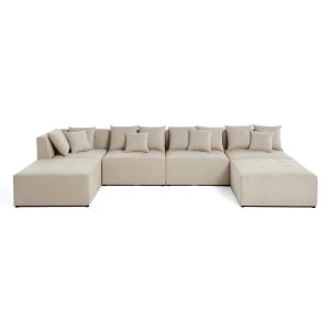 Canapé modulable 7 places en u en tissu beige