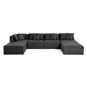 Canapé modulable 7 places en u en tissu gris foncé