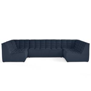 Canapé modulable 7 places en u en velours texturé bleu mari…