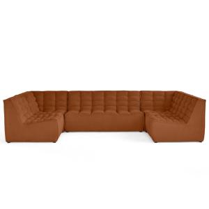 Canapé modulable 7 places en u en velours texturé terracott…