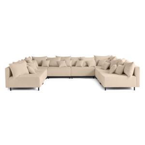 Canapé modulable 8 places en u en velours côtelé beige