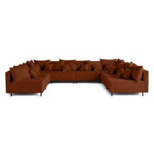 Canapé modulable 8 places en u en velours côtelé terracotta…