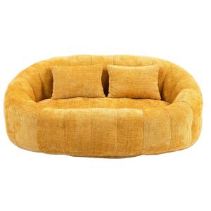 Canapé ovale en tissu bouclette jaune moutarde avec coussin…