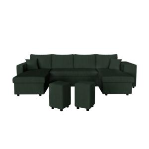 Canapé panoramique avec 2 poufs droit en velours côtelé - V…