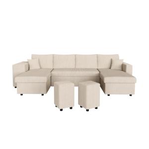 Canapé panoramique avec 2 poufs gauche en velours côtelé -…