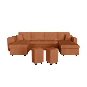 Canapé panoramique avec 2 poufs gauche en velours côtelé -…