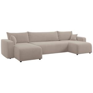 Canapé panoramique convertible en bouclette beige clair