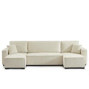 Canapé panoramique convertible tissu 6 places beige