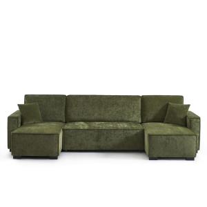 Canapé panoramique convertible tissu 6 places vert