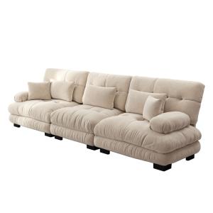 Canapé rembourré modulable 3 places en tissu chenille creme…