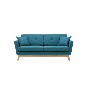 Canapé scandinave 3 places et 2 coussins en tissu bleu cana…