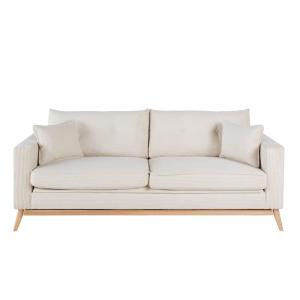 Canapé style scandinave 3 places en velours côtelé beige