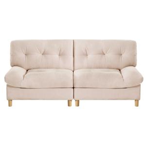 Canapé velours teddy beige 2 places pieds bois