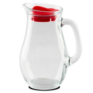 Carafe à jus de fruits en verre et bouchon plastique rouge…