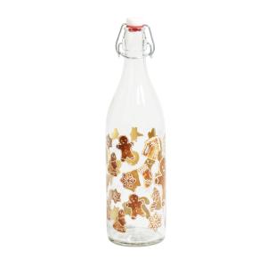 Carafe en verre motifs biscuits de Noël marron et blancs 1L