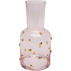 Carafe en verre rose coeurs dorés