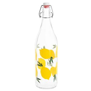 Carafe en verre transparent motifs citrons jaunes 1L