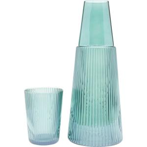 Carafe en verre vert strié