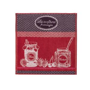 Carré éponge jacquard pur coton rouge 50 x 50