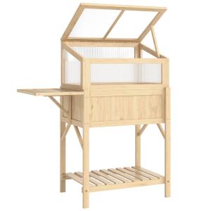 Carré potager sur pieds avec serre en bois naturel