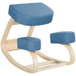 Chaise à genoux ergonomique tissu et bois bleu