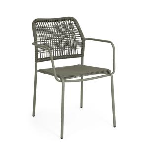 Chaise avec accoudoirs en acier et fibre synthétique verte