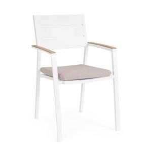 Chaise avec accoudoirs et coussin en aluminium blanc