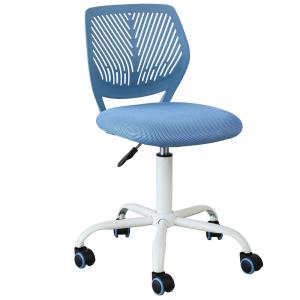 Chaise bleue de bureau à roulettes en métal blanc