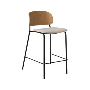 Chaise d'îlot 65 cm tissu écru dossier chêne et pieds métal…