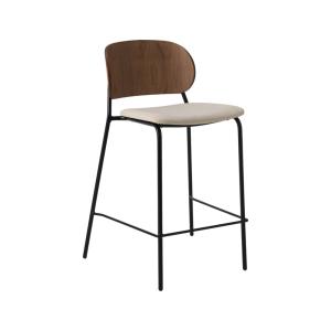 Chaise d'îlot 65 cm tissu écru dossier noyer et pieds métal…