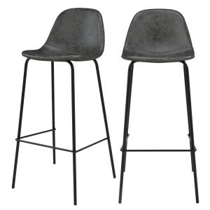Chaise de bar 75 cm en cuir synthétique gris/noir (lot de 2…