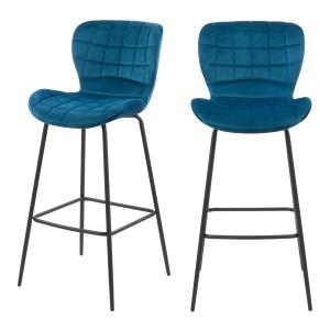 Chaise de bar 75 cm en velours bleu (lot de 2)