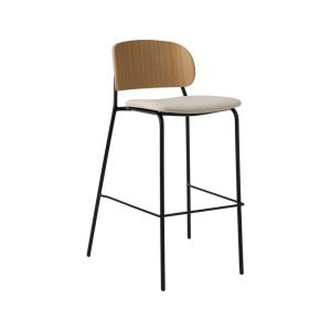 Chaise de bar 75 cm tissu écru dossier chêne et pieds métal…