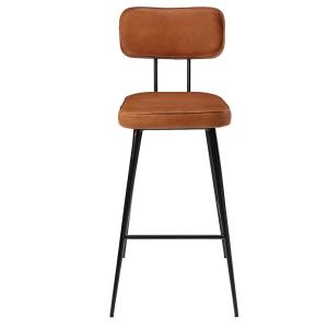 Chaise de bar en cuir marron et acier noir H77