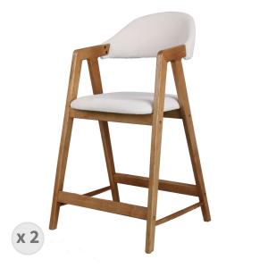 Chaise de bar en Frêne naturel et tissu Trendy Ecru (x2)