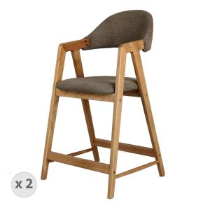 Chaise de bar en Frêne naturel et tissu Trendy Taupe (x2)