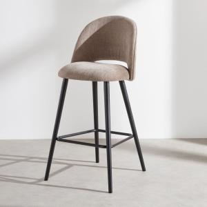 Chaise de bar en textile marron et bois d'hévéa noir H80