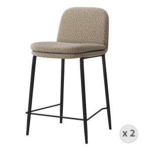 Chaise de bar en tissu Bouclé Grège et métal noir (x2)