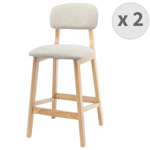Chaise de bar en tissu coloris Lin et bois massif(x2)