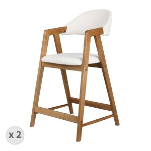 Chaise de bar en tissu Curly Ecru et Frêne naturel (x2)