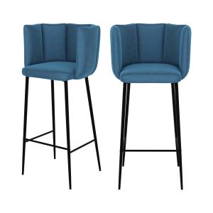 Chaise de bar en velours bleu 75 cm (lot de 2)